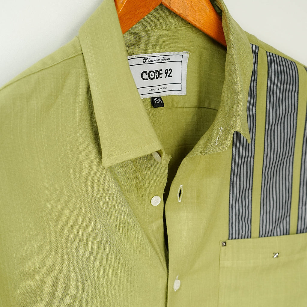 Lime Green Front Panel Cotton Linen Shirt