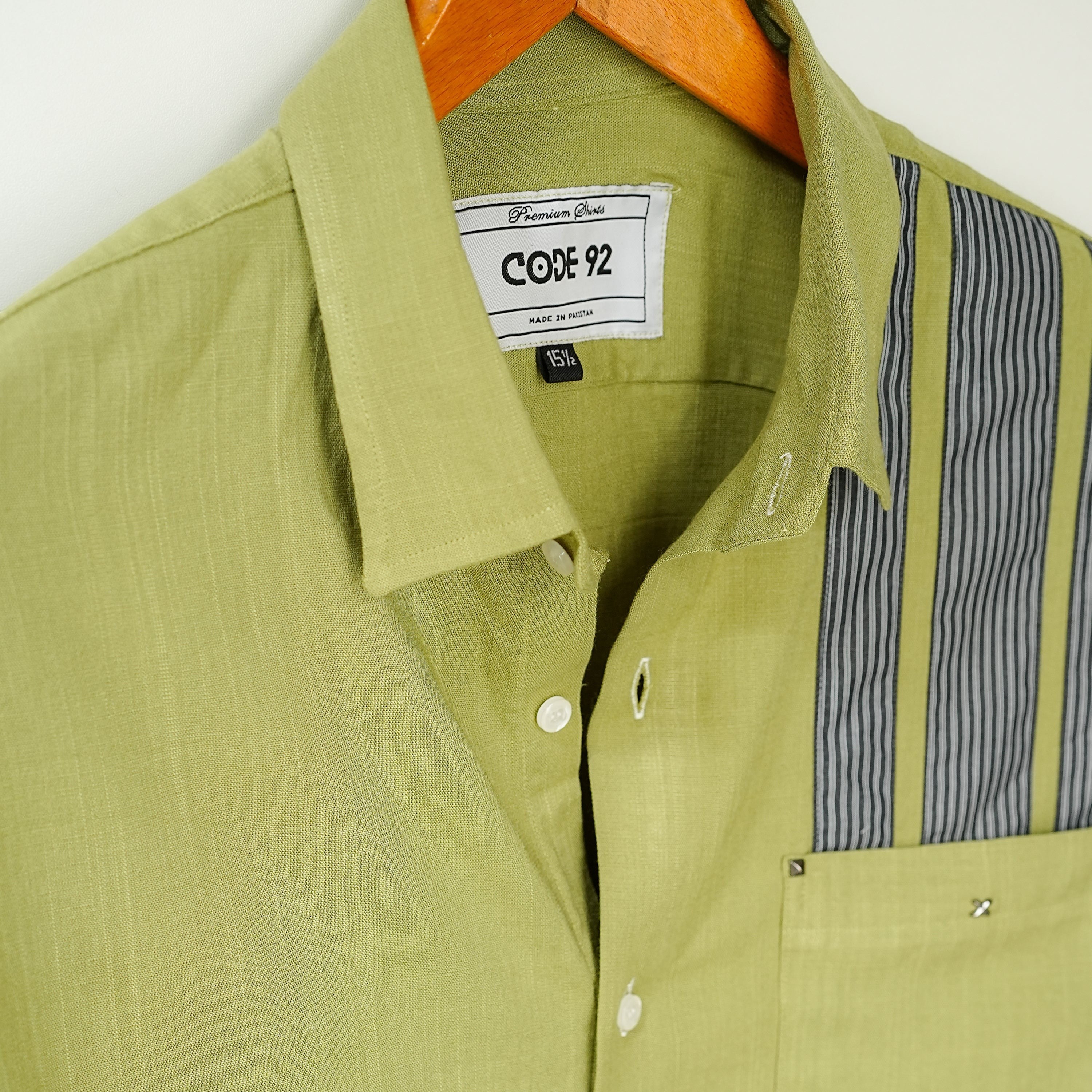 Lime Green Front Panel Cotton Linen Shirt