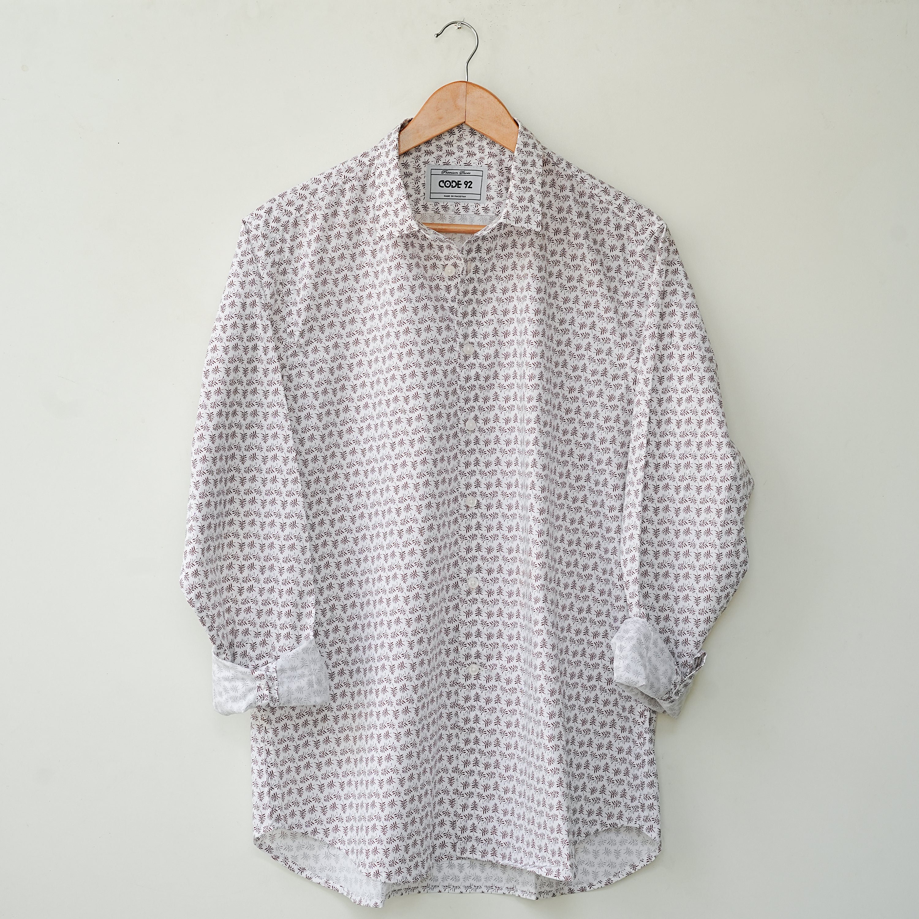 White with Burgundy Leave Shirt