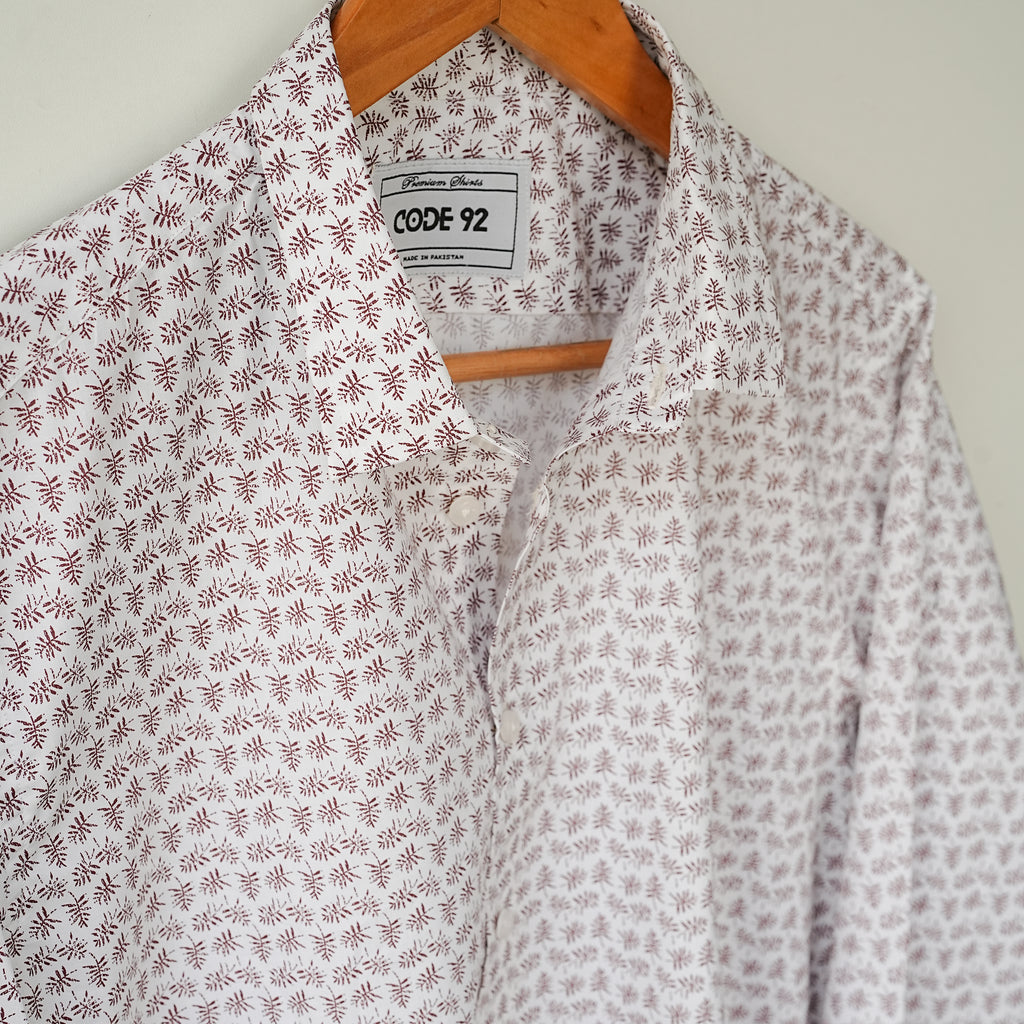 White with Burgundy Leave Shirt