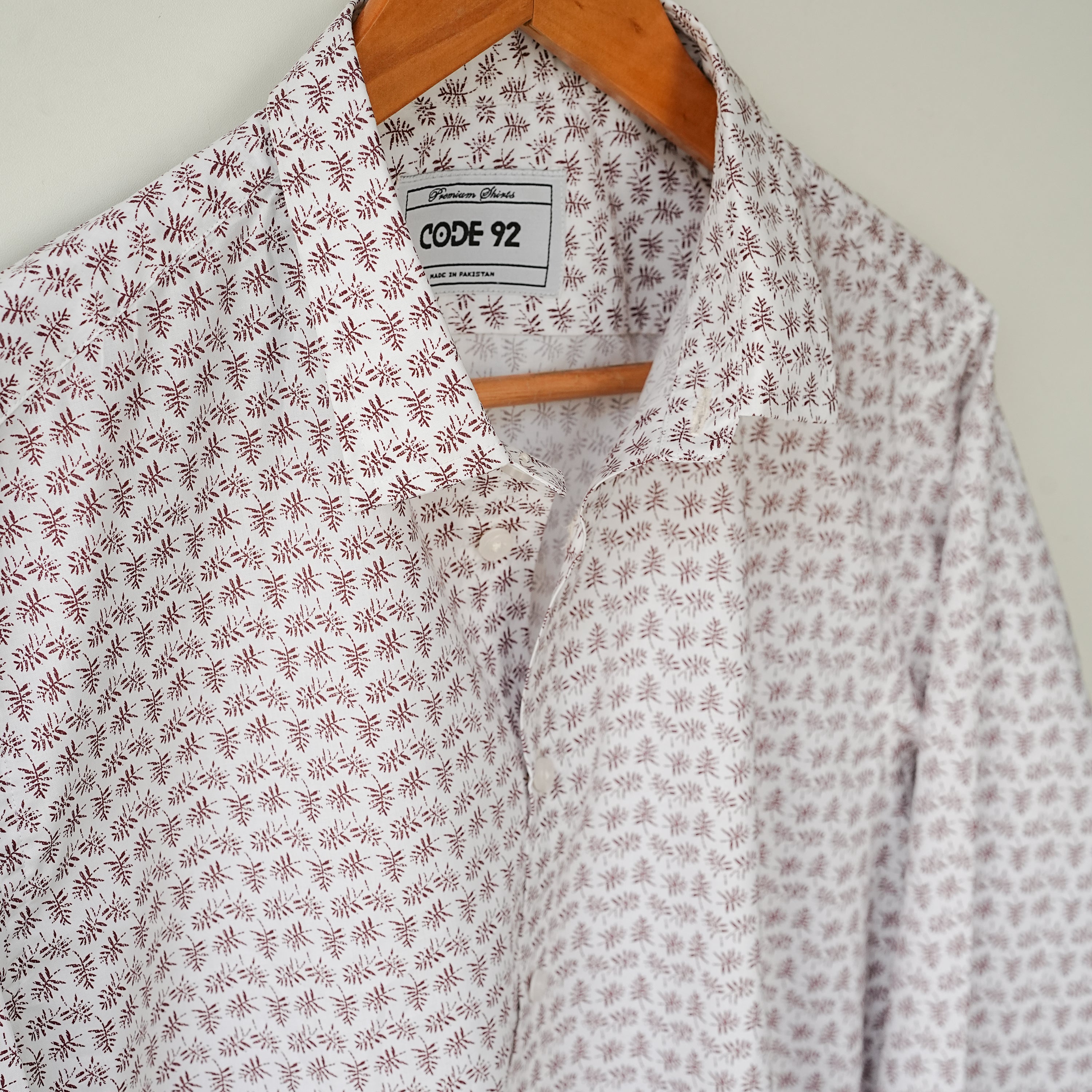 White with Burgundy Leave Shirt