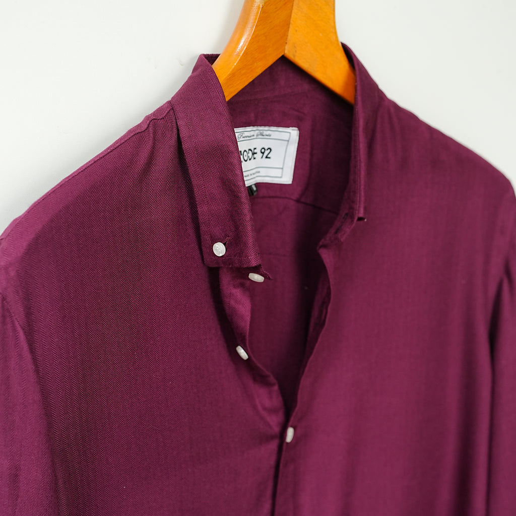 Maroon Herringbone Cotton Linen Shirt