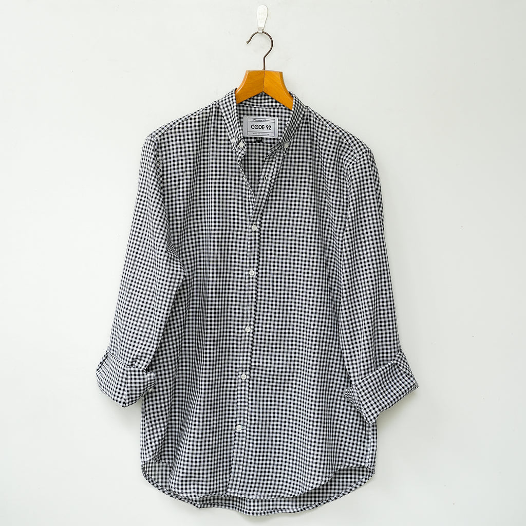 Black Linen Signature Checkered Shirt