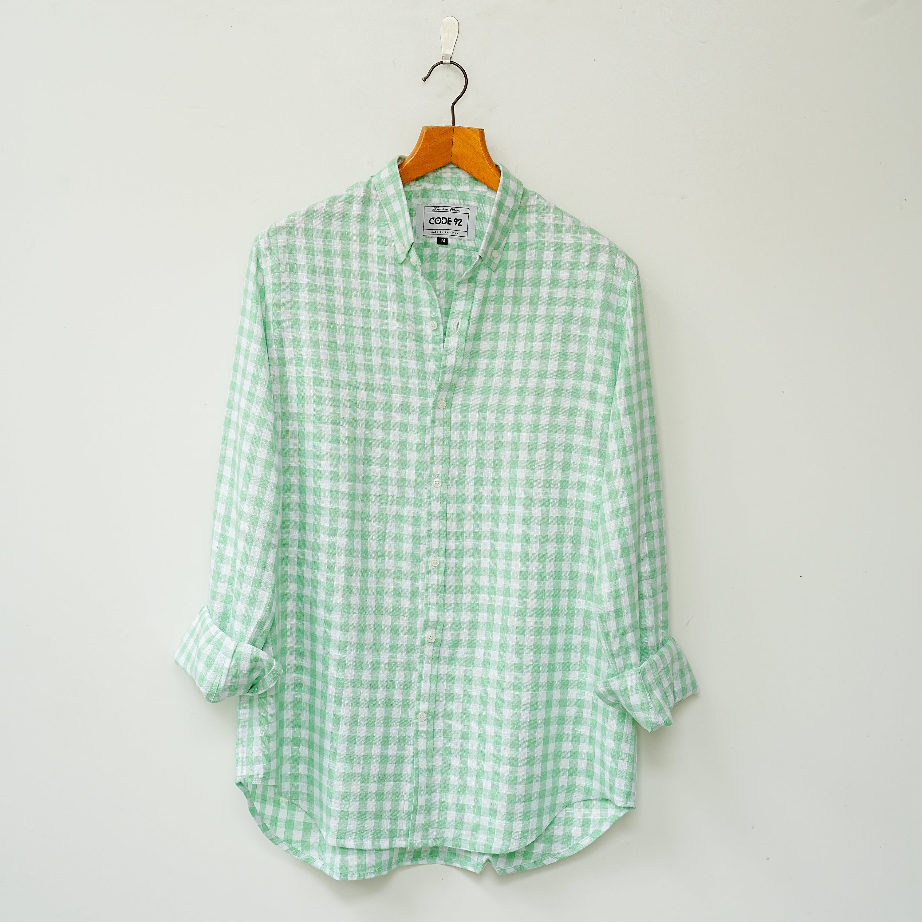 Green & White Checkered Linen Shirt