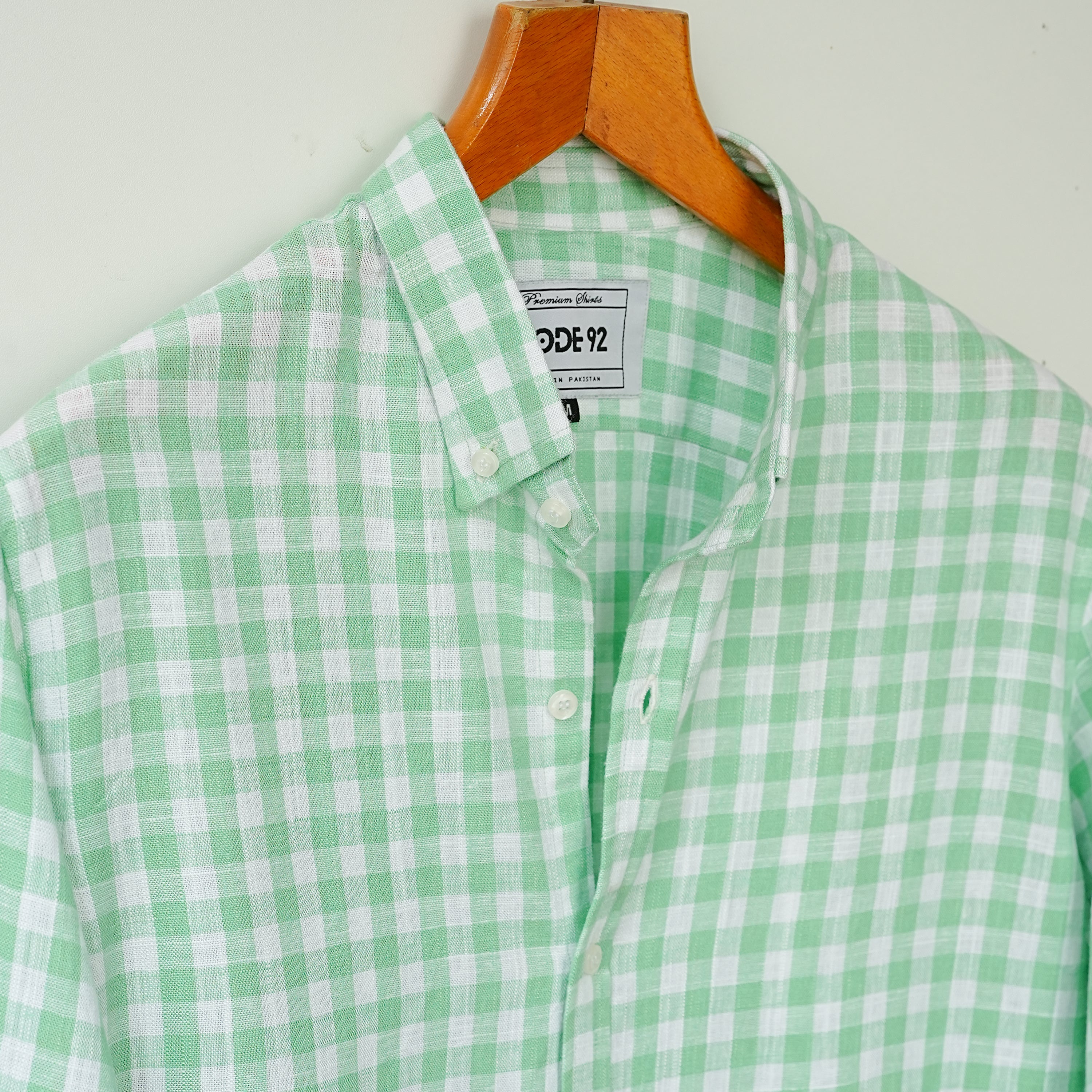 Green & White Checkered Linen Shirt
