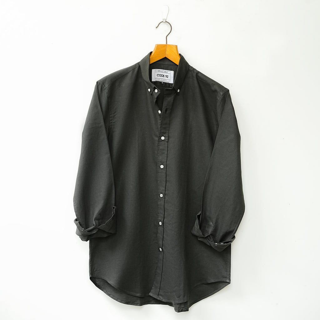 Black Button-Down Linen Shirt