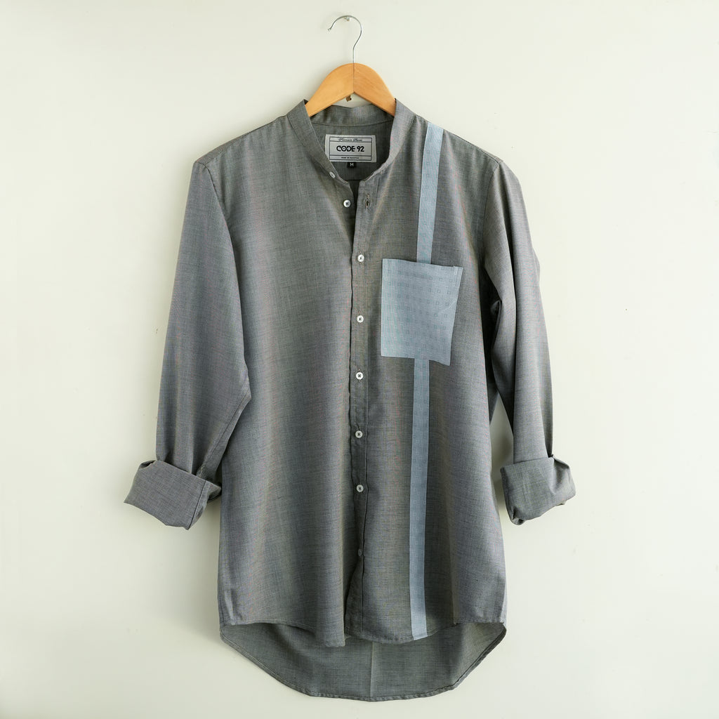 Grey Cotton Pin Dot Pocket Shirt