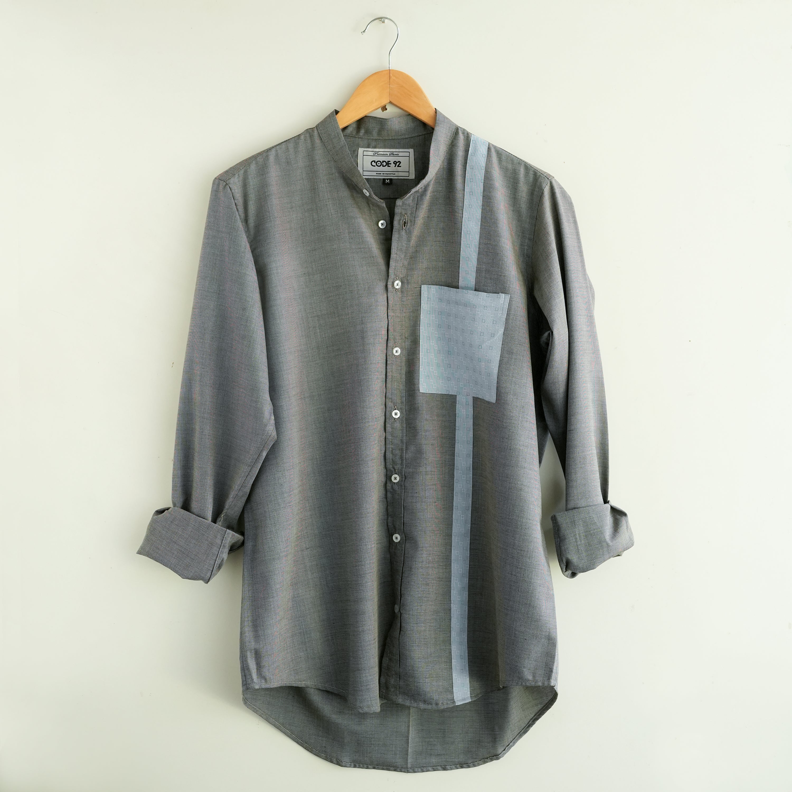 Grey Cotton Pin Dot Pocket Shirt