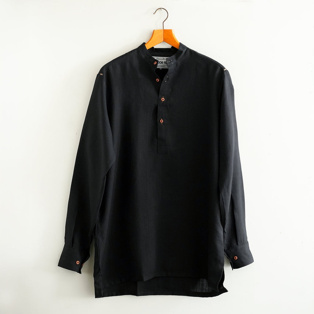 Black Linen Short Kurta