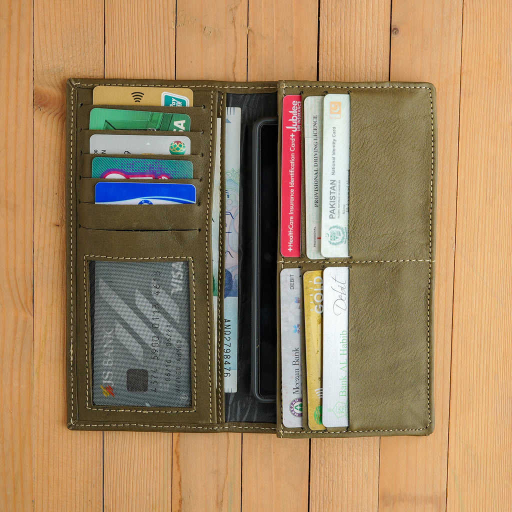 Olive Green Leather Organizer Wallet