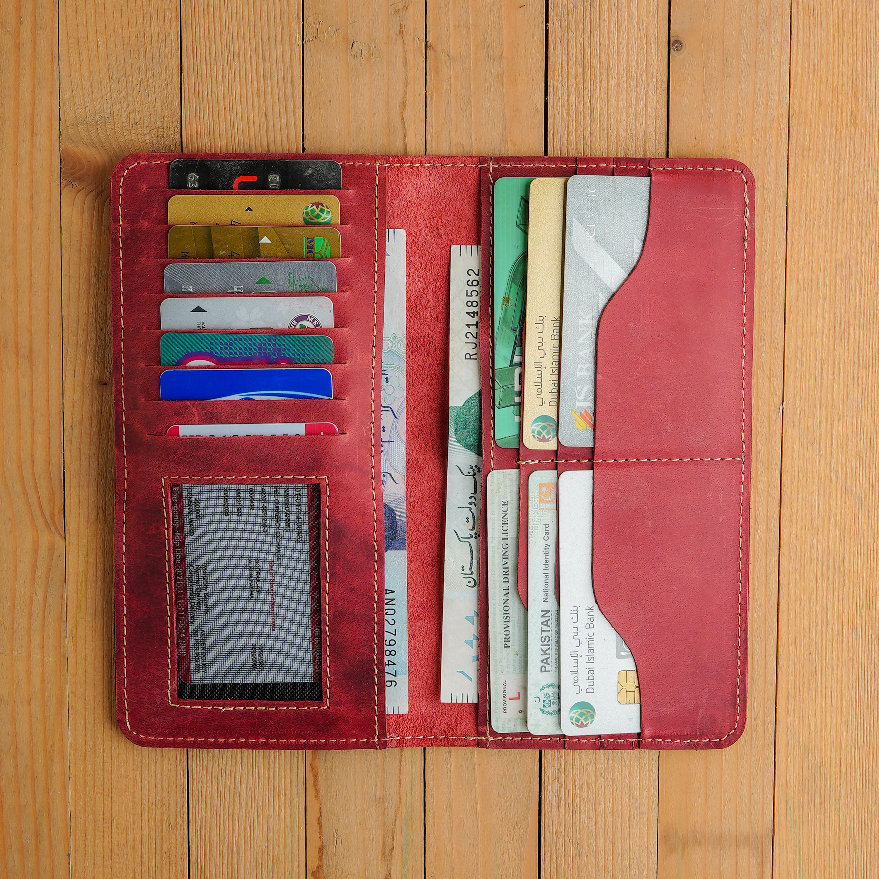 Brick Red Leather Card Holder Organizer Wallet
