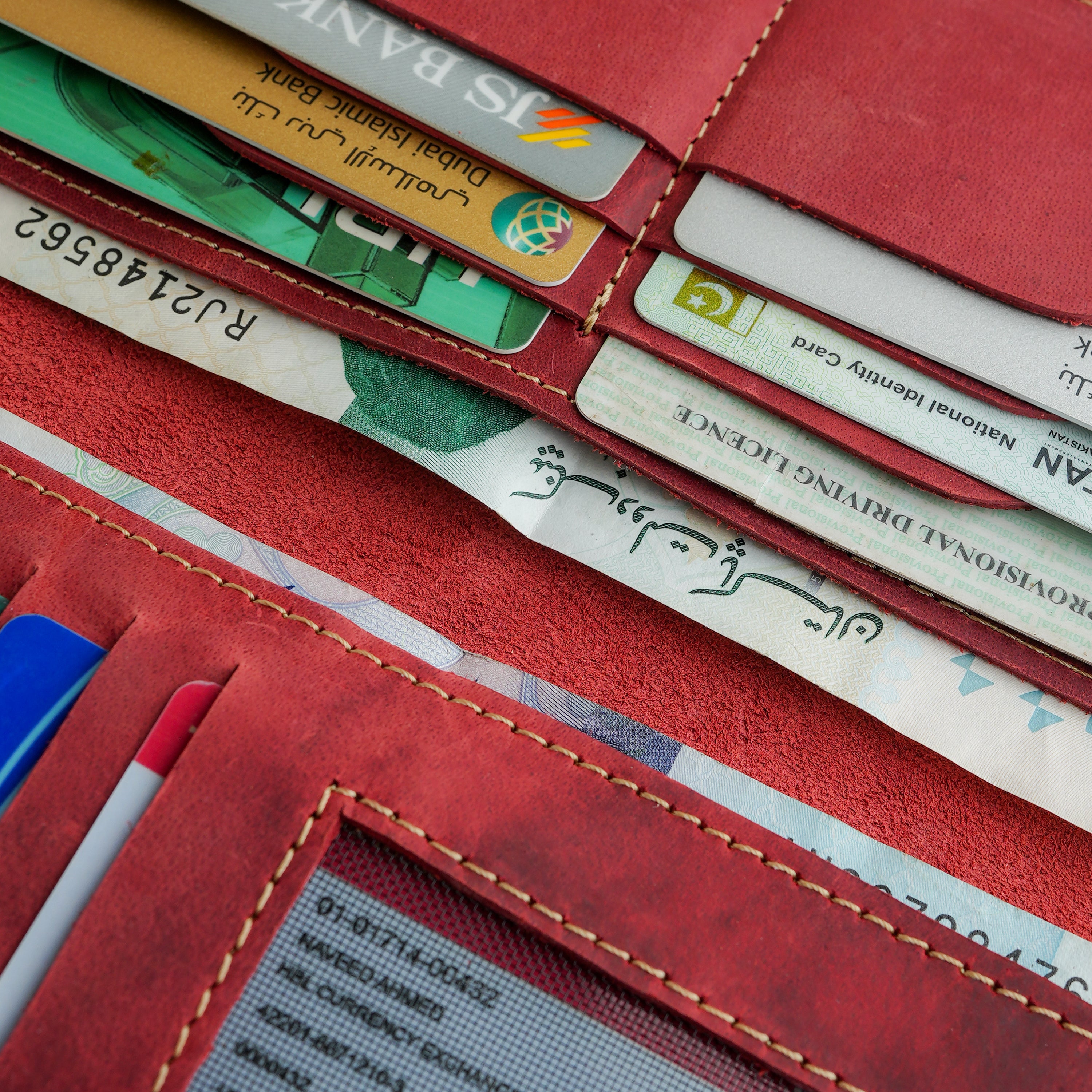 Brick Red Leather Card Holder Organizer Wallet