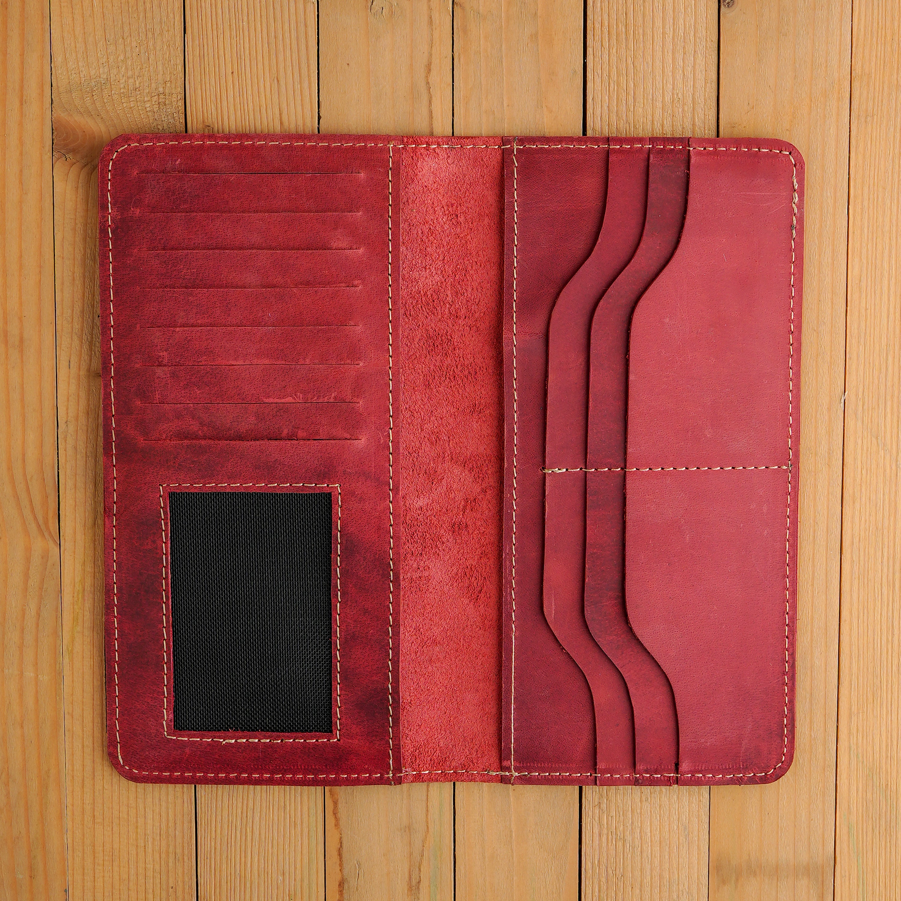 Brick Red Leather Card Holder Organizer Wallet