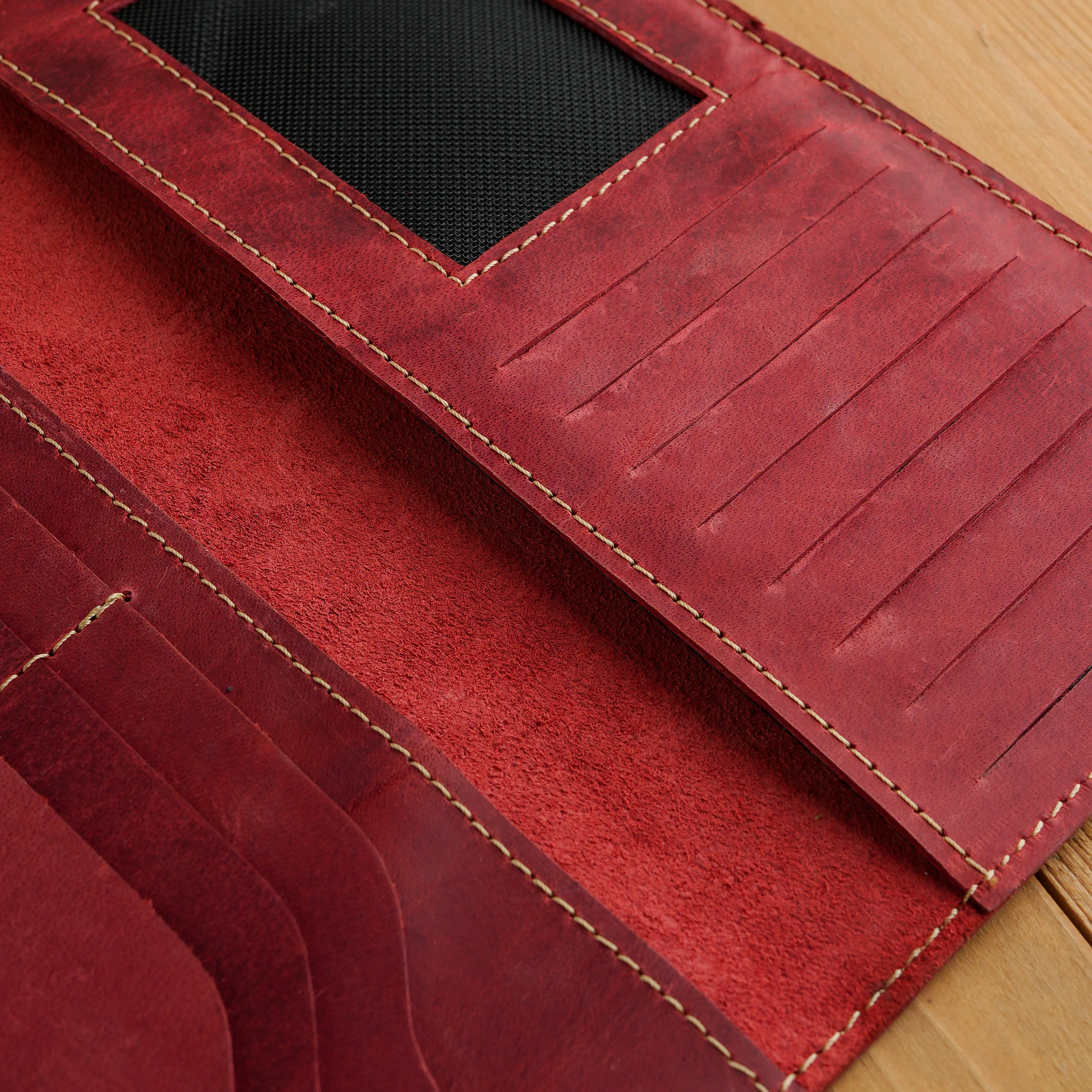 Brick Red Leather Card Holder Organizer Wallet