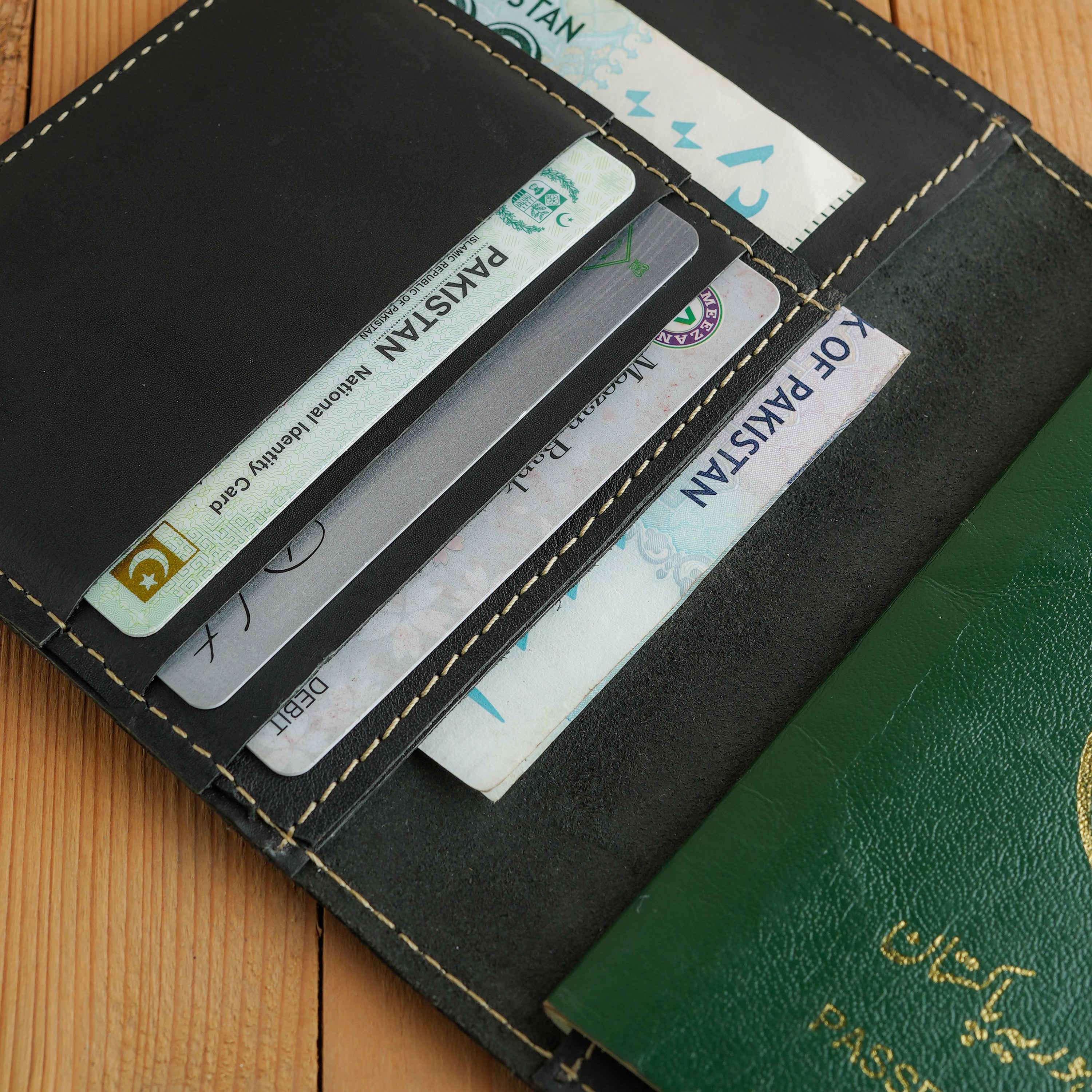 Black Leather Passport Wallet