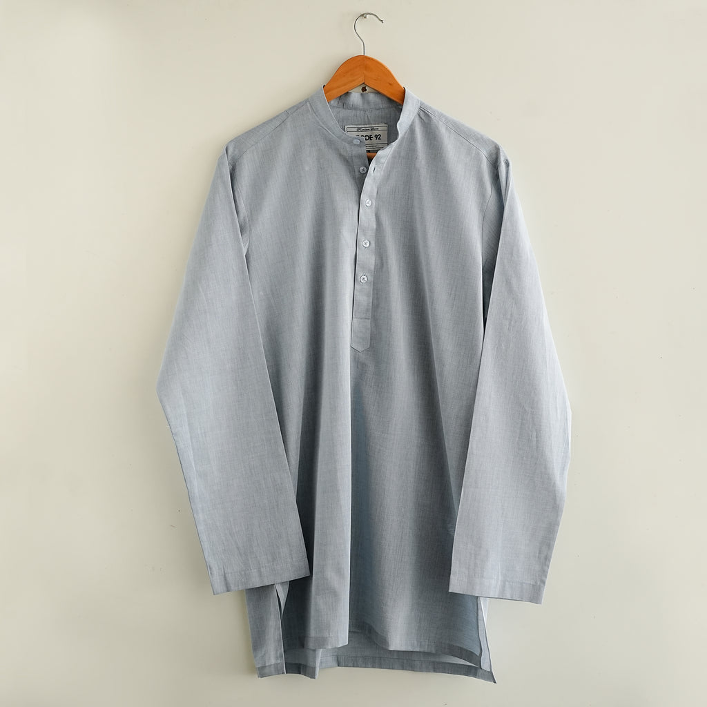 Ash Blue Cotton Short Kurta
