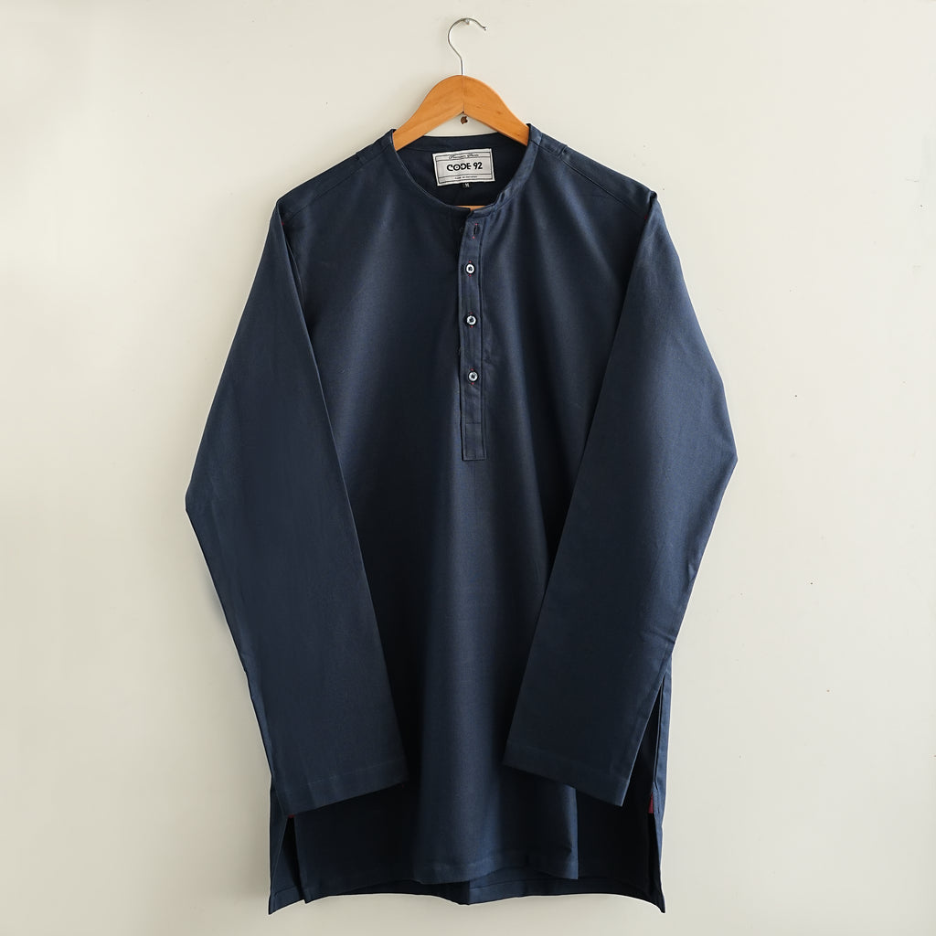 Navy Blue Cotton Short Kurta