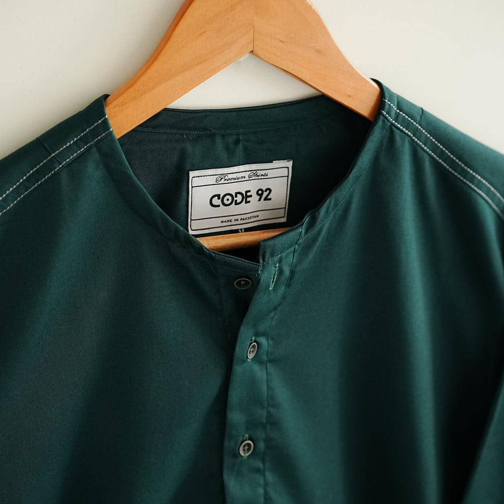 Bottle Green Cotton Short Kurta