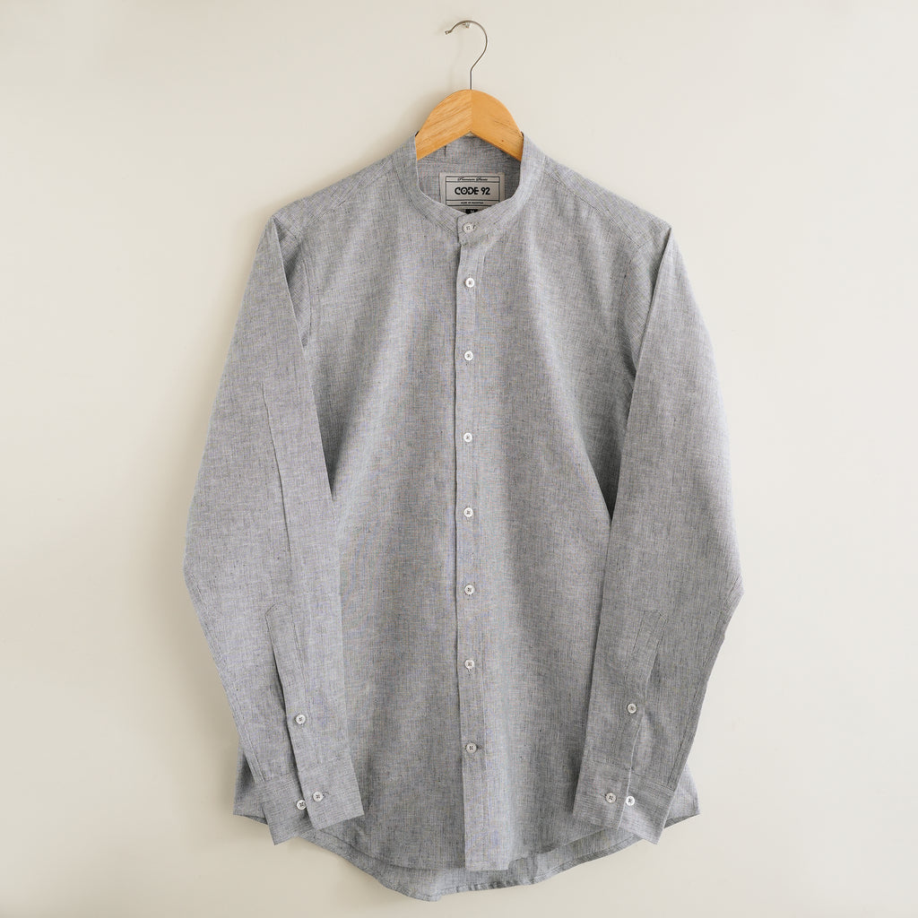Grey & White Cotton Linen Shirt
