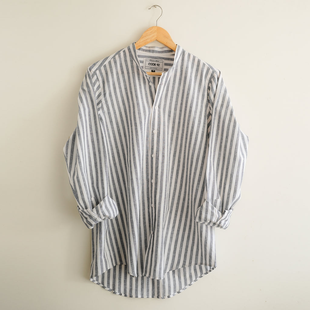 Grey Thick Striped Linen Shirt