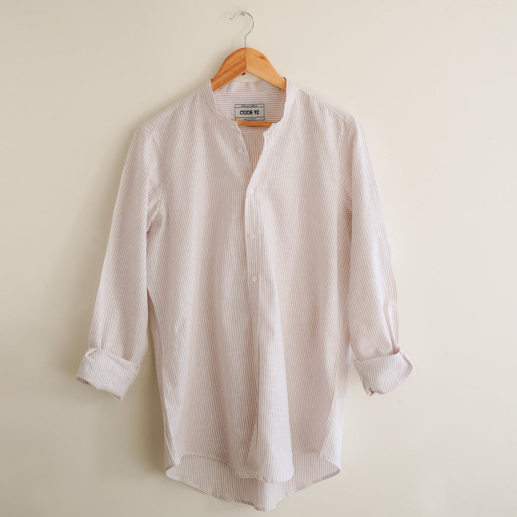Micro Coffee Striped Linen Shirt