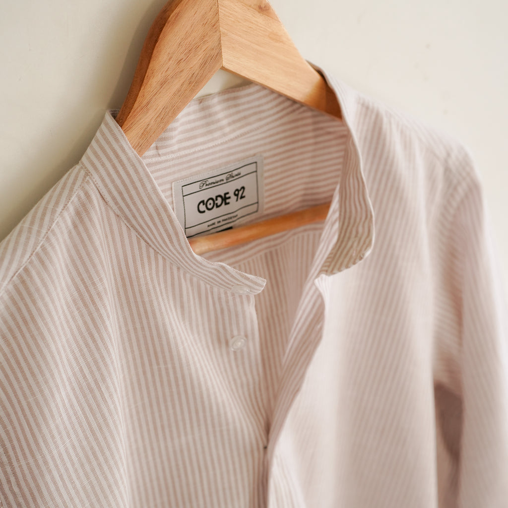 Micro Coffee Striped Linen Shirt