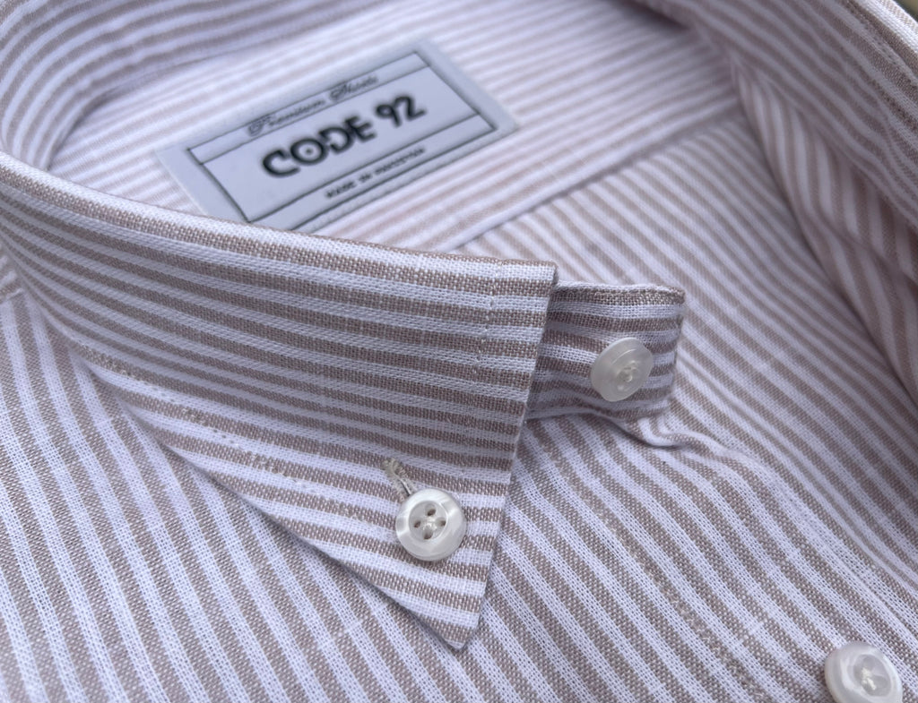 Coffee Micro Striped Linen Shirt