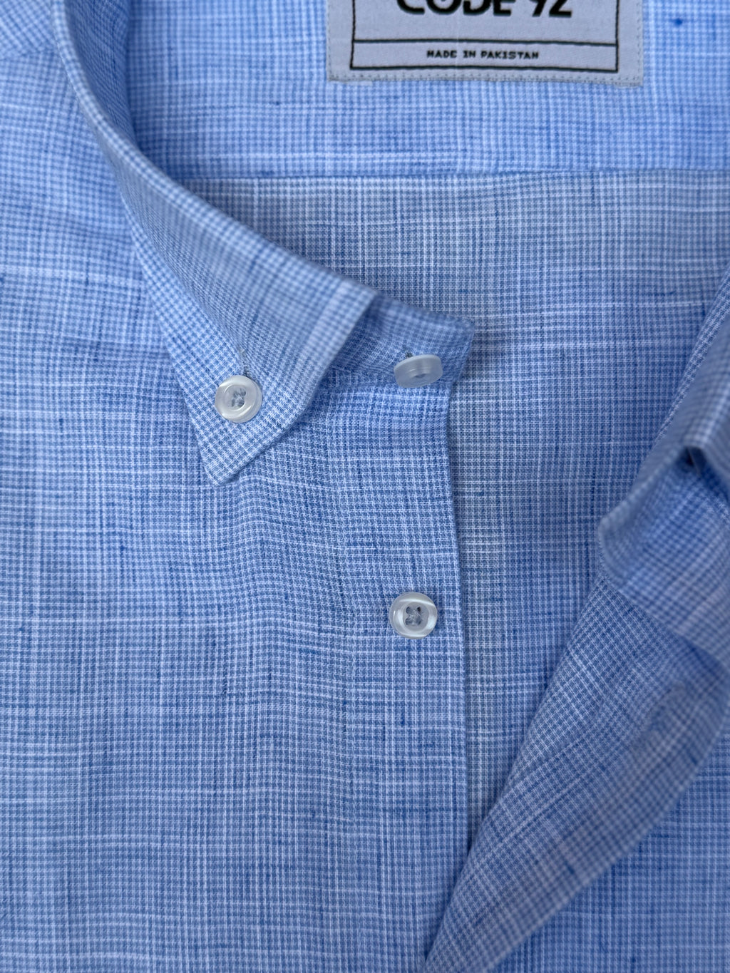 Sky Blue Checkered Powder Blue Linen Shirt
