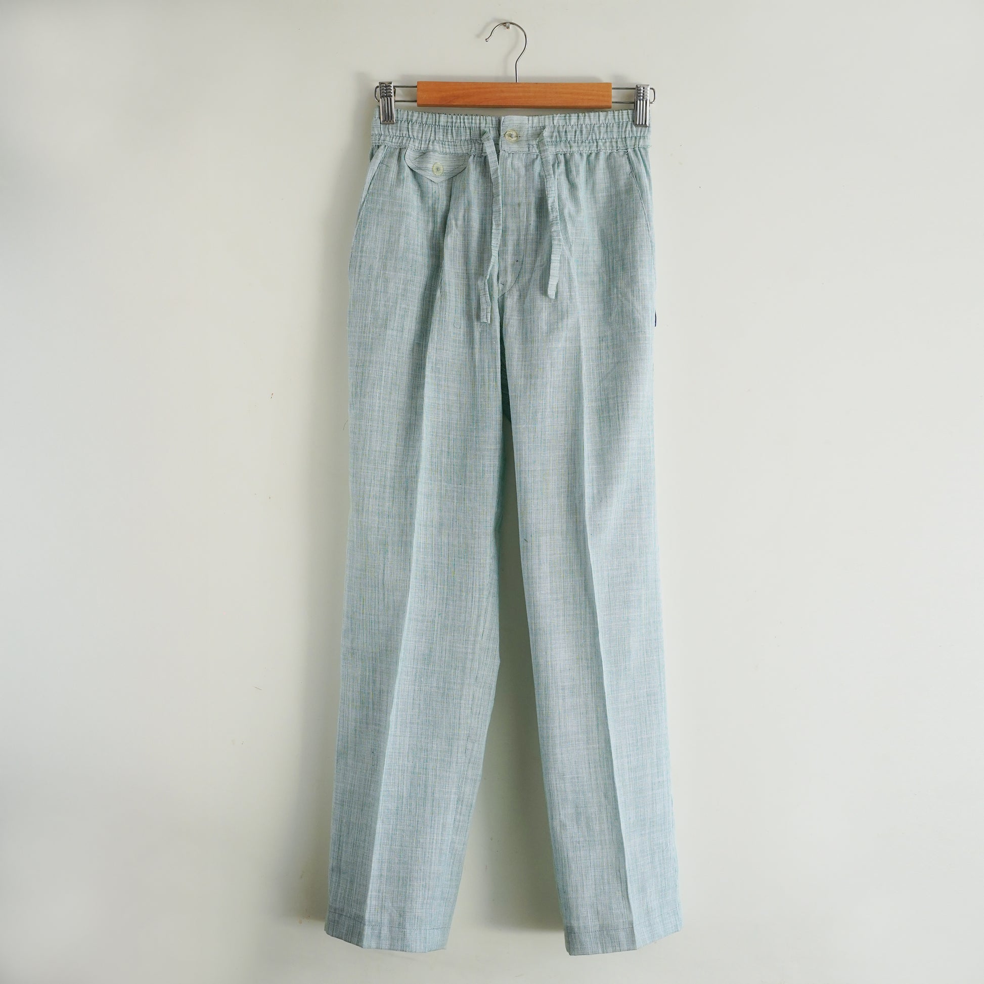 White & Green Striped Linen Pants