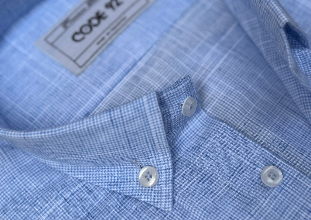 Sky Blue Checkered Powder Blue Linen Shirt
