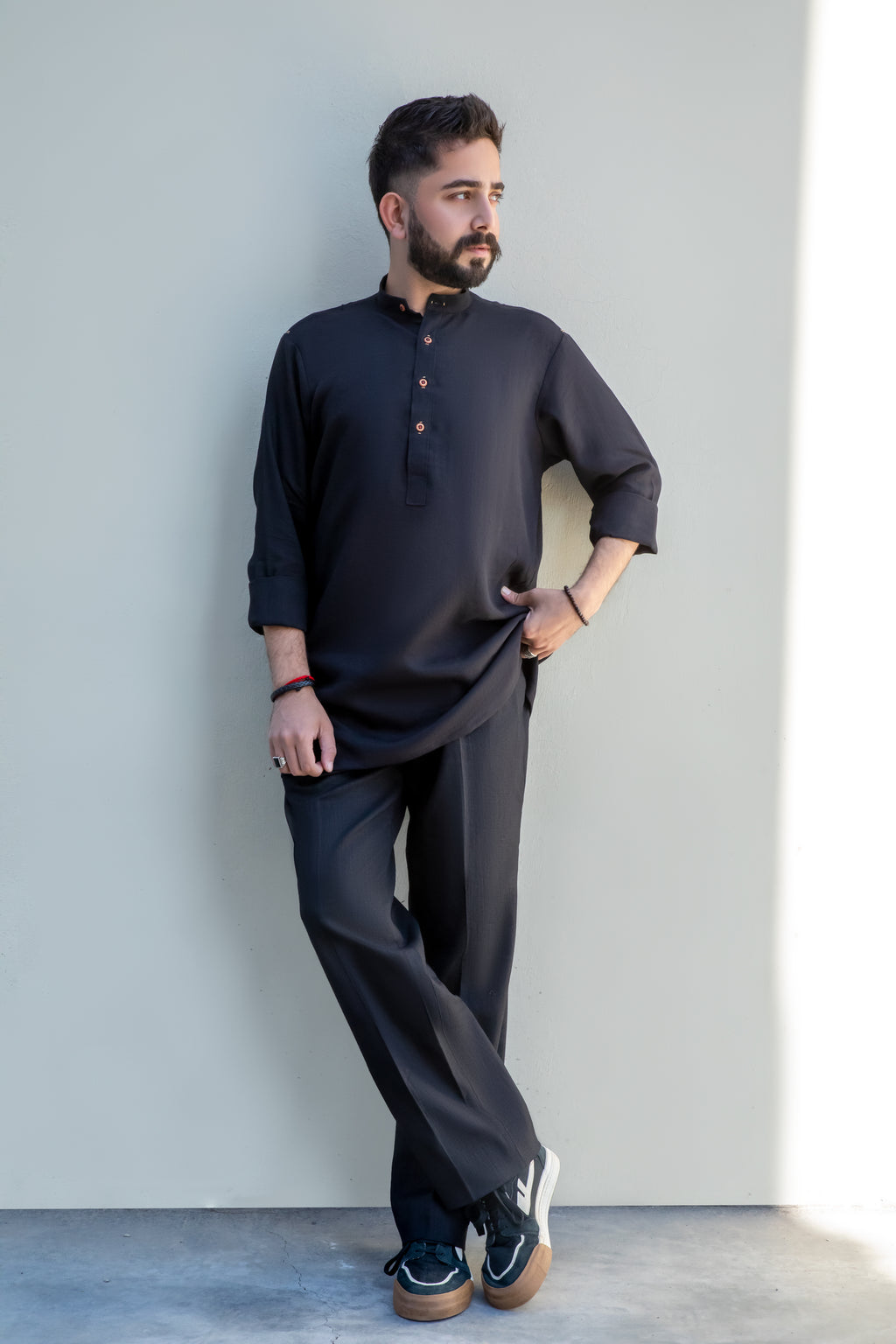 Black Linen Short Kurta