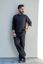 Black Linen Short Kurta