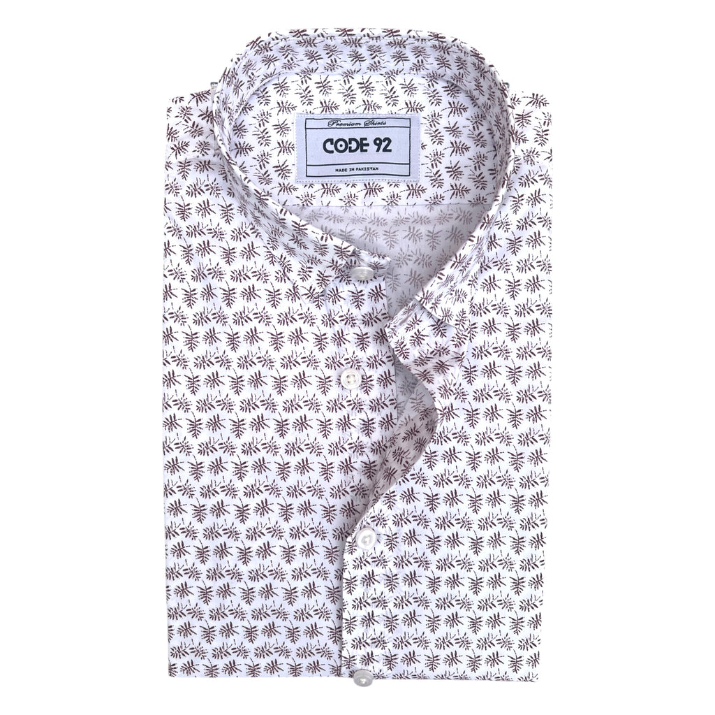 White with Burgundy Leave Shirt