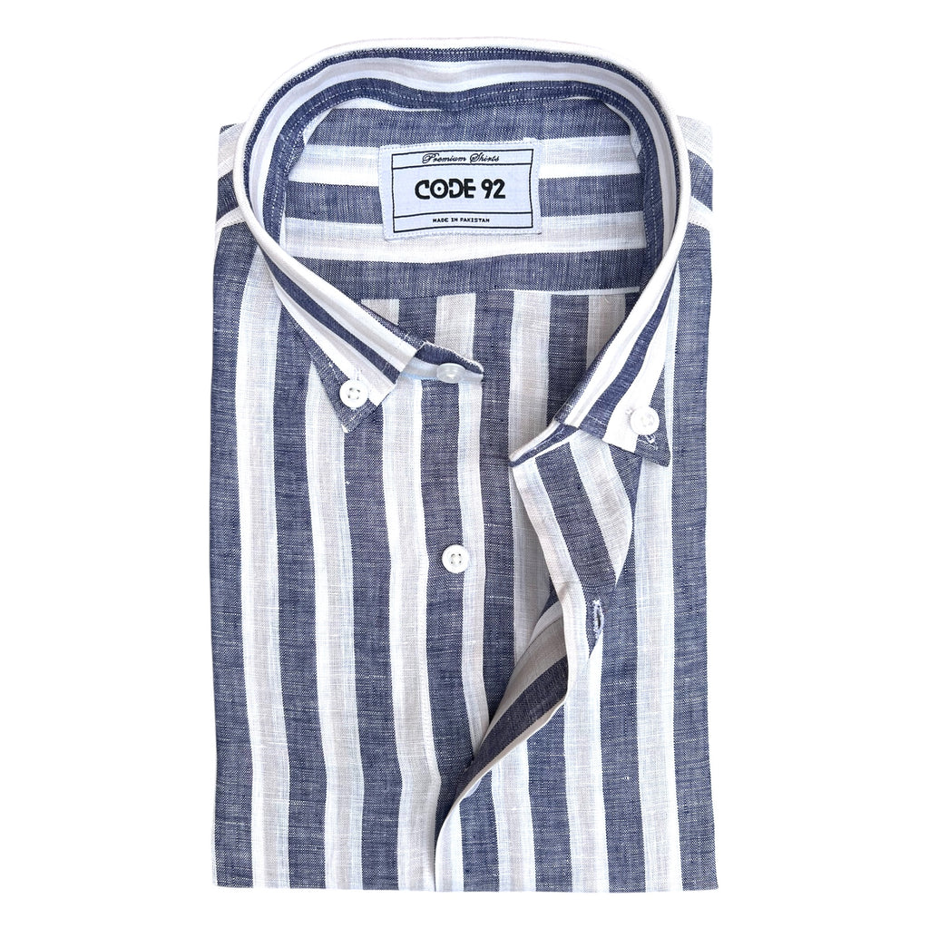 Thick Dark Grey Striped Linen Shirt