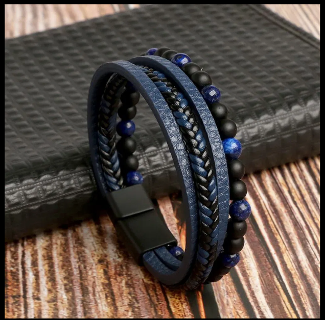 BLUE LEATHER WRIST BAND