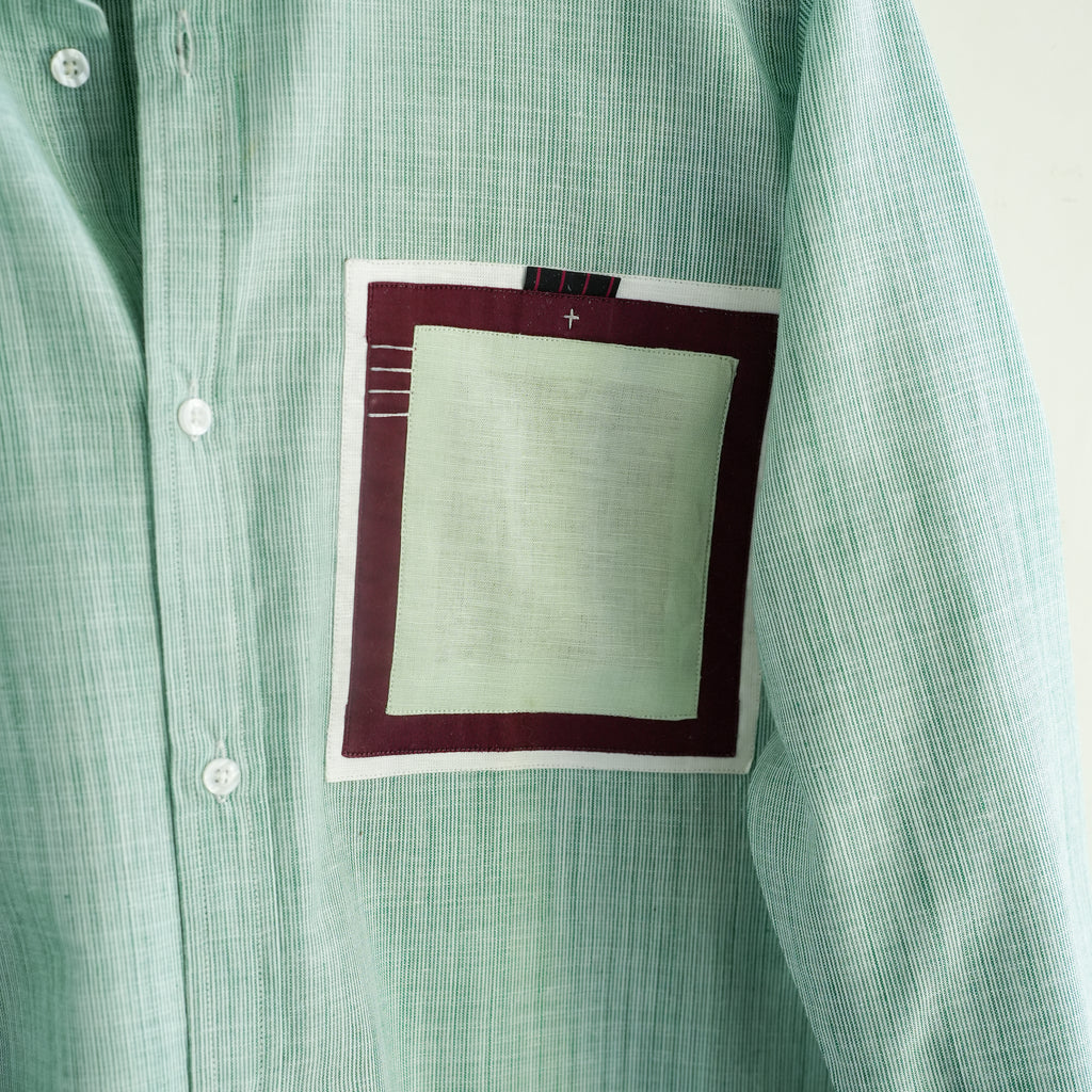 Green Cotton Linen Front Panel Shirt